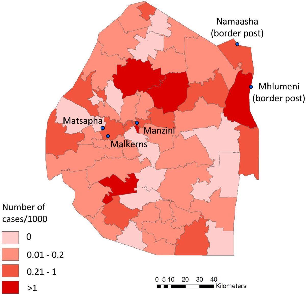 Mappa di Swaziland malaria
