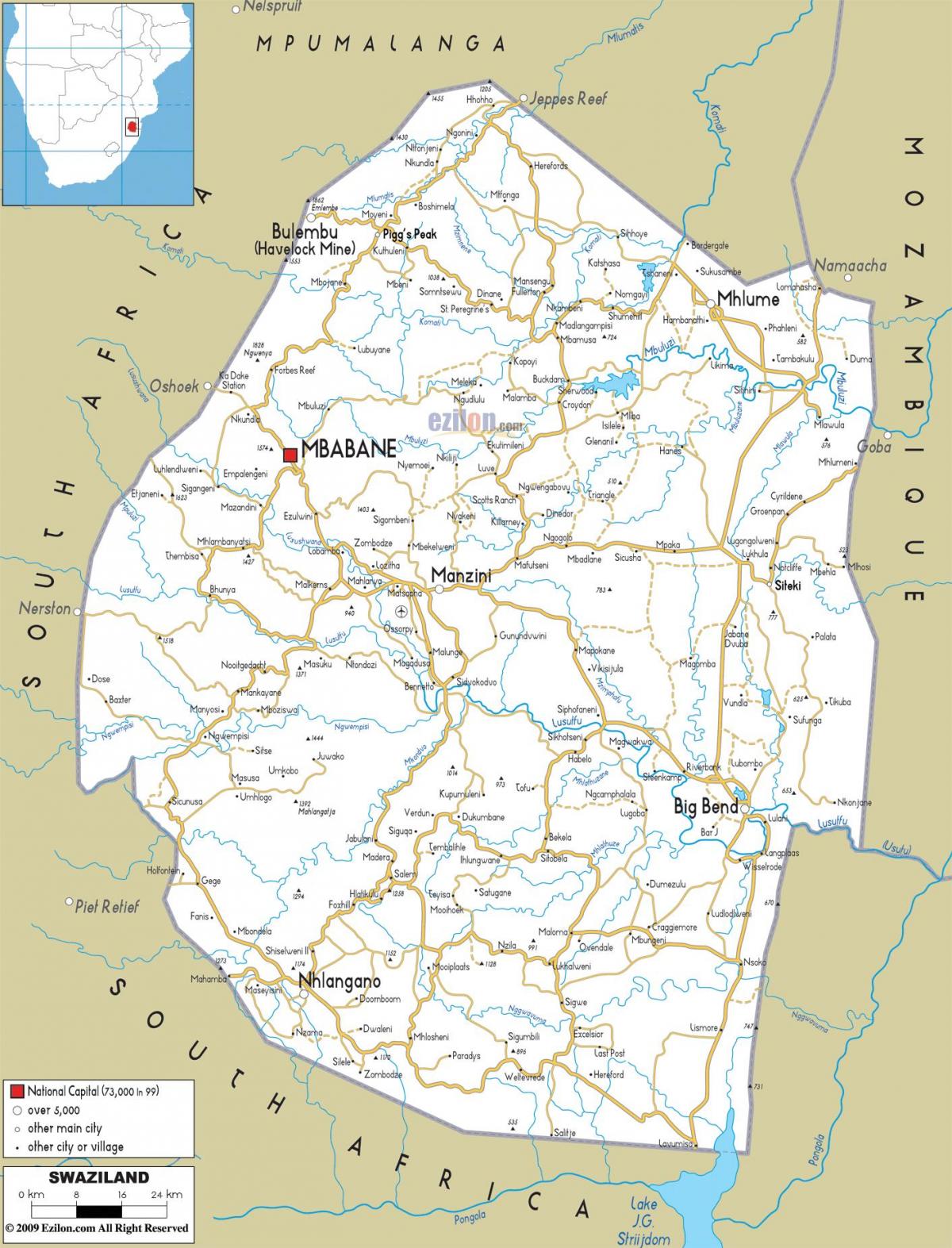 la mappa dello Swaziland